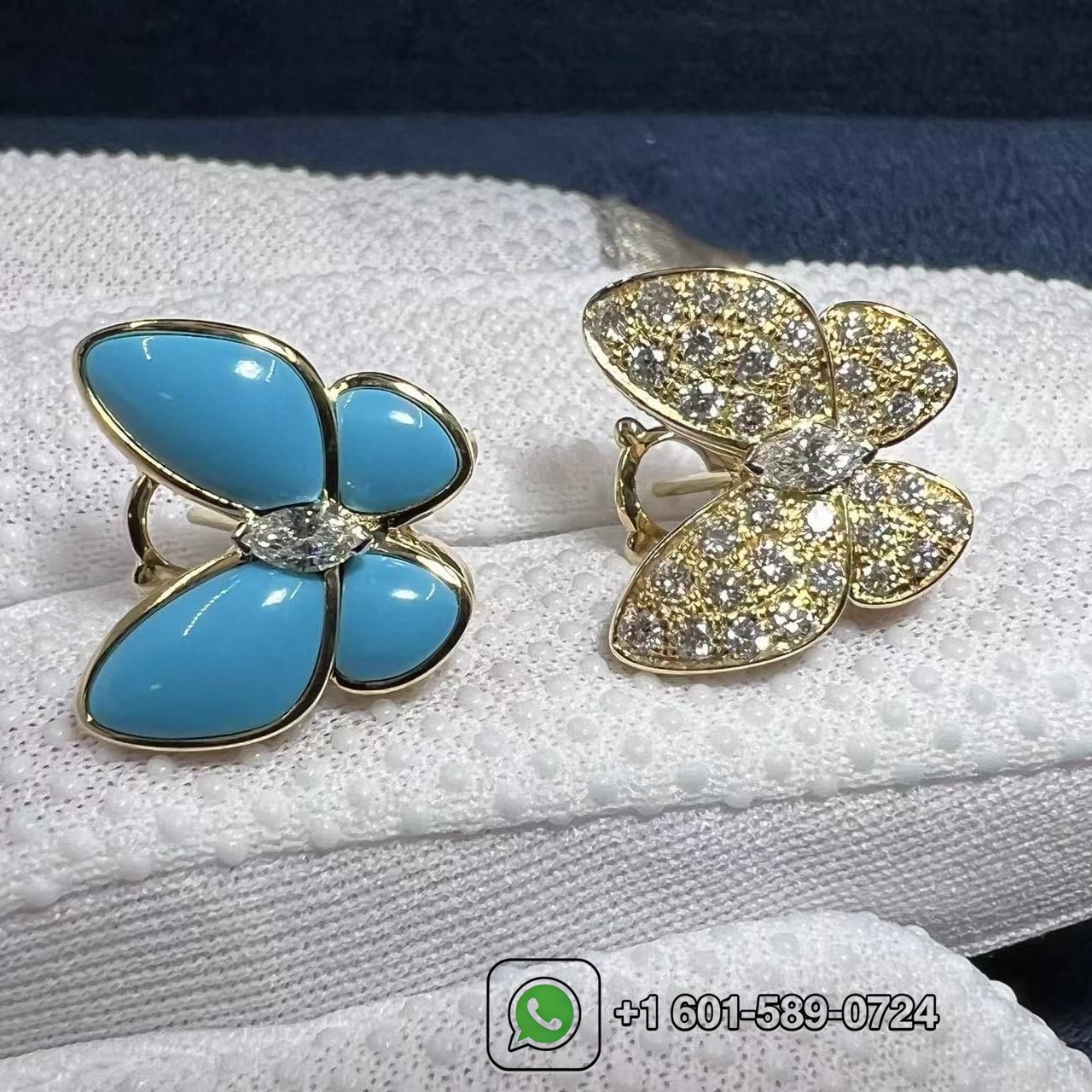 van cleef 18k yellow gold turquoise and diamonds two butterfly earrings vcarp7us00 6