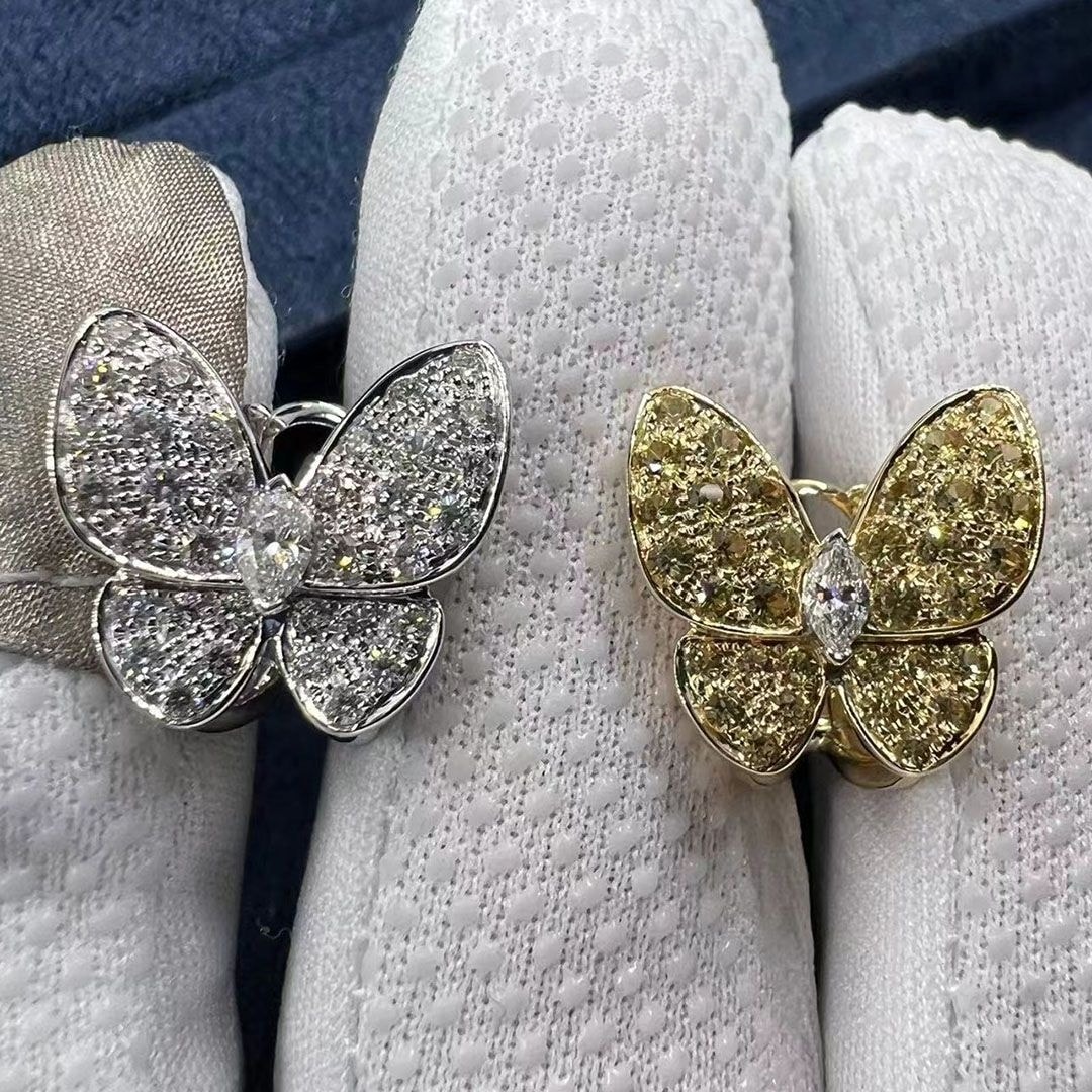 van cleef 18k gold diamond yellow sapphire two butterfly earrings vcarb15100