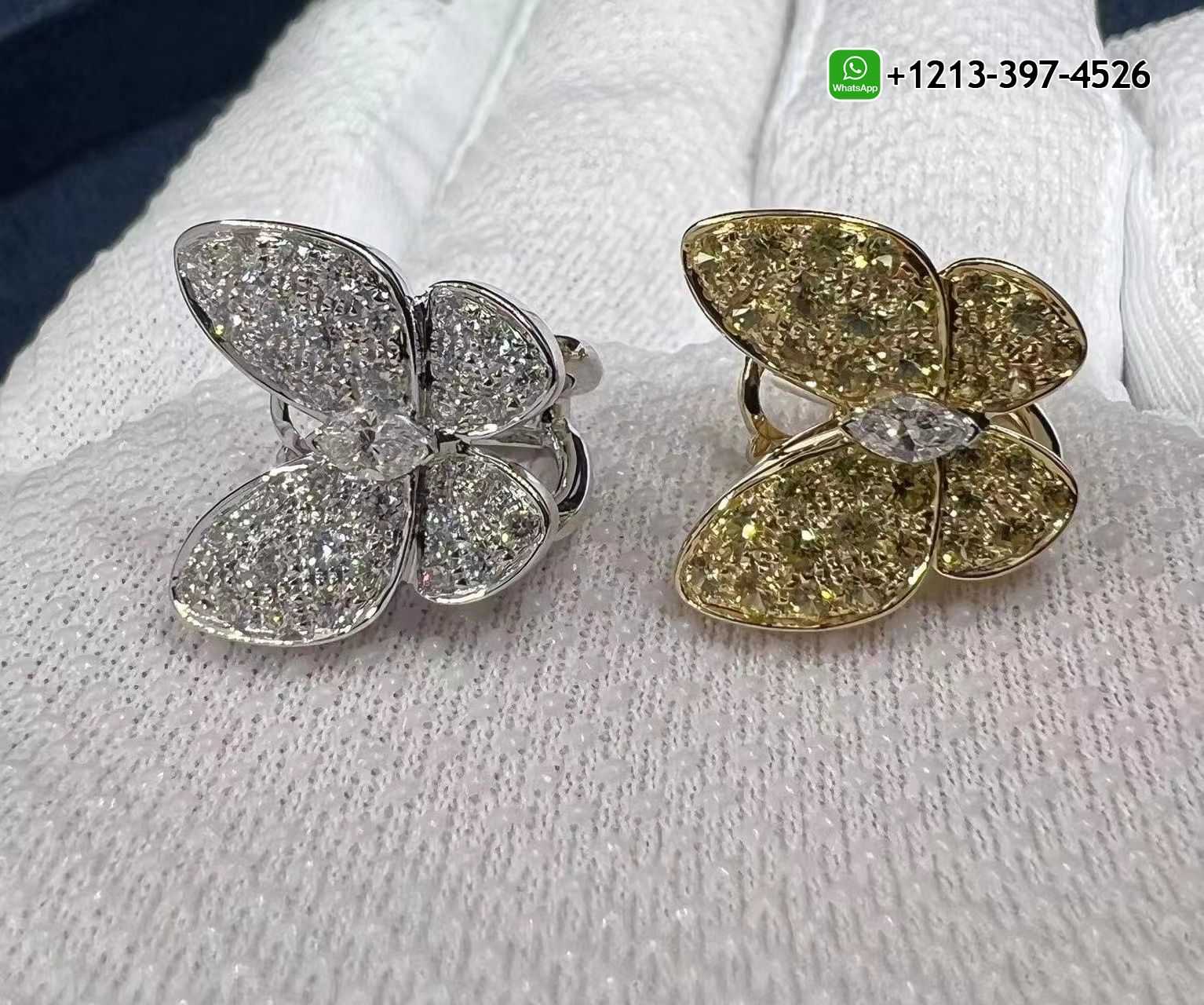 Van-Cleef-18k-Gold-Diamond-Yellow-Sapphire-Two-Butterfly-Earrings-VCARB15100-5.jpg 1:1 Quality Van Cleef 18k Gold Diamond & Yellow Sapphire Two Butterfly Earrings - High Quality 18k Gold and Diamond Luxury Distinctive Collection Designer Jewelry Customized Factory Price - Image 6