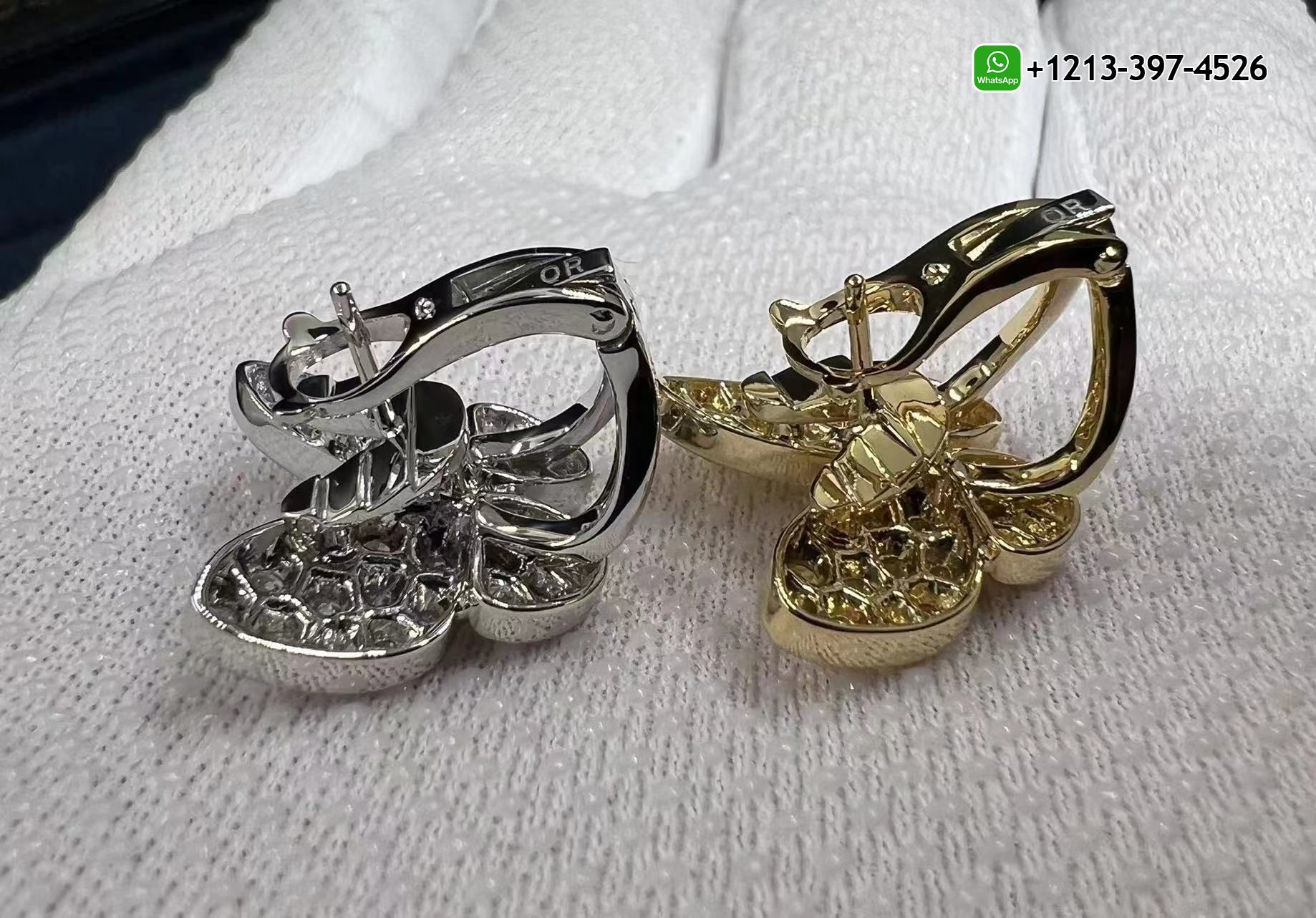 Van-Cleef-18k-Gold-Diamond-Yellow-Sapphire-Two-Butterfly-Earrings-VCARB15100-6.jpg 1:1 Quality Van Cleef 18k Gold Diamond & Yellow Sapphire Two Butterfly Earrings - High Quality 18k Gold and Diamond Luxury Distinctive Collection Designer Jewelry Customized Factory Price - Image 7