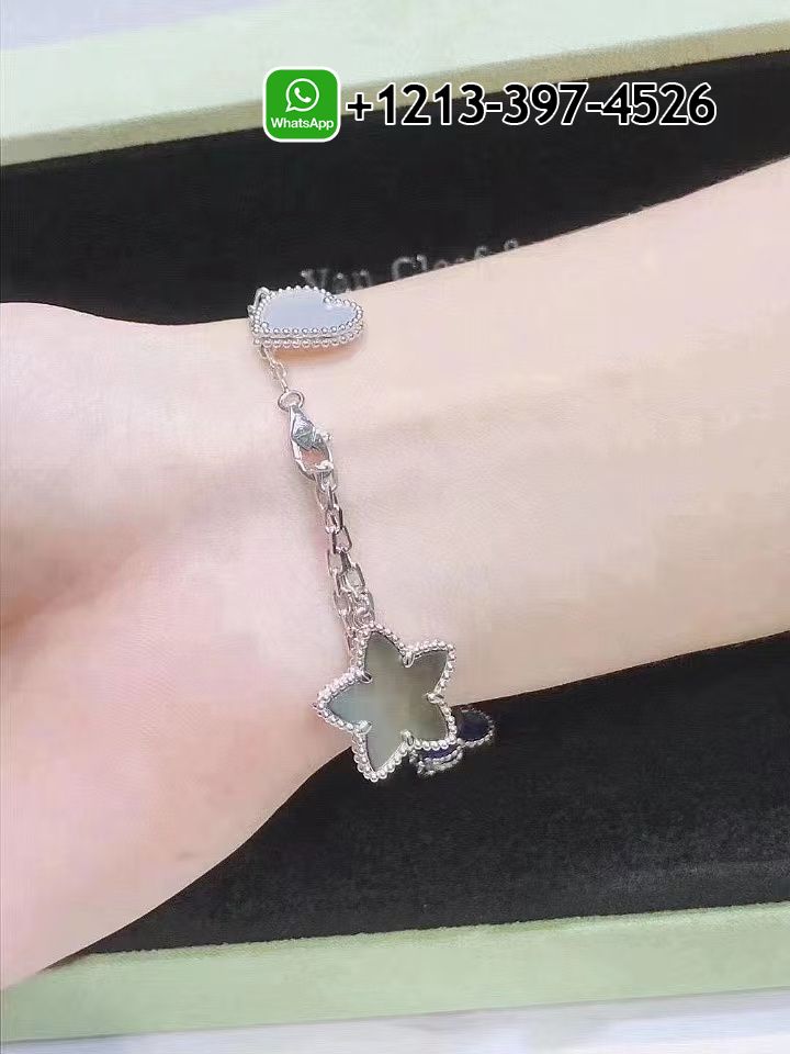 Van-Cleef-18k-White-Gold-Lapis-Mother-of-Pearl-and-Turquoise-4-Motif-Lucky-Alhambra-Bracelet-VCARD79600-2.jpg Custom Made Best Sellers Quality 1:1 Van Cleef 18k White Gold Lapis Mother-of-Pearl and Turquoise 4 Motif Lucky Alhambra Bracelet - High Quality 18k Gold and Diamond Luxury Distinctive Collection Designer Jewelry Customized Factory Price - Image 4