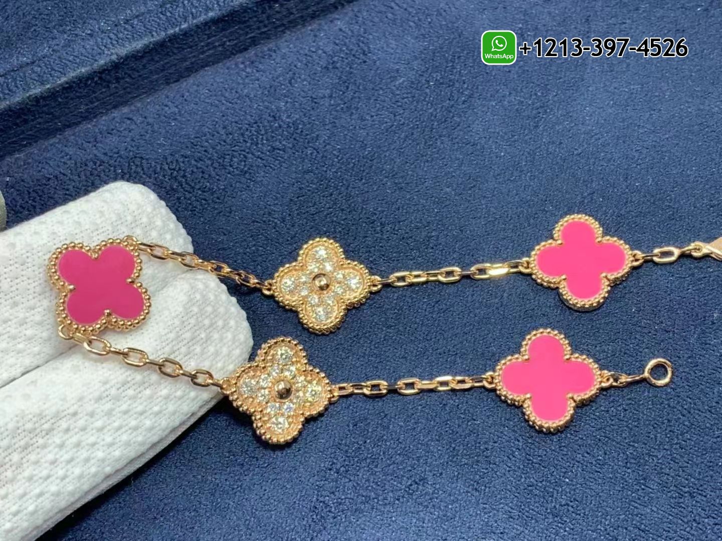 Van-Cleef-Arpels-18K-Pink-Opal-Diamond-5-Motifs-Vintage-Alhambra-Bracelet-3.jpg Custom Made Best Quality 1:1 Cheap Van Cleef & Arpels 18K Pink Opal Diamond 5 Motifs Vintage Alhambra Bracelet - High Quality 18k Gold and Diamond Luxury Distinctive Collection Designer Jewelry Customized Factory Price - Image 4