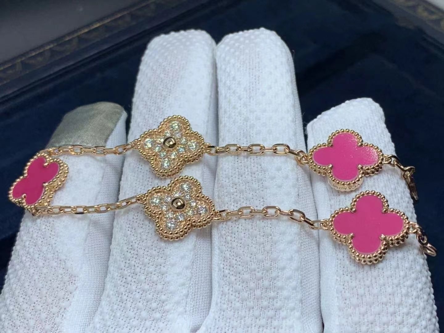 van cleef arpels 18k pink opal diamond 5 motifs vintage alhambra bracelet 5