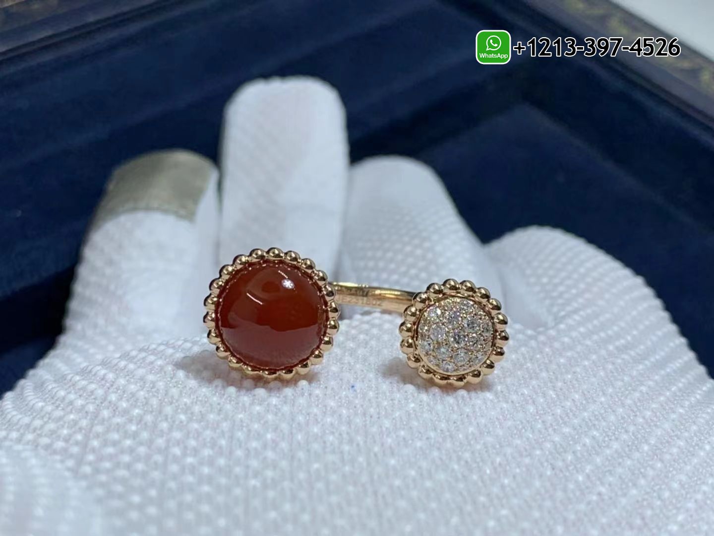 Van-Cleef-Arpels-18K-Rose-Gold-Diamond-Carnelian-Perlee-Couleurs-Between-The-Finger-Ring-VCARO9SV00-4.jpg Custom Made Best Quality 1:1 Cheap Van Cleef & Arpels 18K Rose Gold Diamond Carnelian Perlee Couleurs Between The Finger Ring - High Quality 18k Gold and Diamond Luxury Distinctive Collection Designer Jewelry Customized Factory Price - Image 5