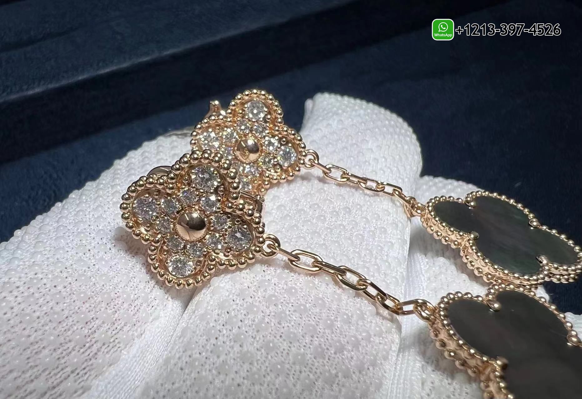 Van-Cleef-Arpels-18K-Rose-Gold-Diamond-Grey-Mother-of-Pearl-Magic-Alhambra-2-Motifs-Earrings-VCARP2R200-4.jpg Best Sellers Van Cleef & Arpels 18K Rose Gold Diamond Grey Mother of Pearl Magic Alhambra 2 Motifs Earrings - High Quality 18k Gold and Diamond Luxury Distinctive Collection Designer Jewelry Customized Factory Price - Image 4