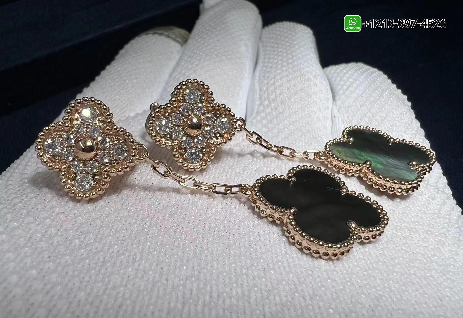 Van-Cleef-Arpels-18K-Rose-Gold-Diamond-Grey-Mother-of-Pearl-Magic-Alhambra-2-Motifs-Earrings-VCARP2R200-5.jpg Best Sellers Van Cleef & Arpels 18K Rose Gold Diamond Grey Mother of Pearl Magic Alhambra 2 Motifs Earrings - High Quality 18k Gold and Diamond Luxury Distinctive Collection Designer Jewelry Customized Factory Price - Image 6