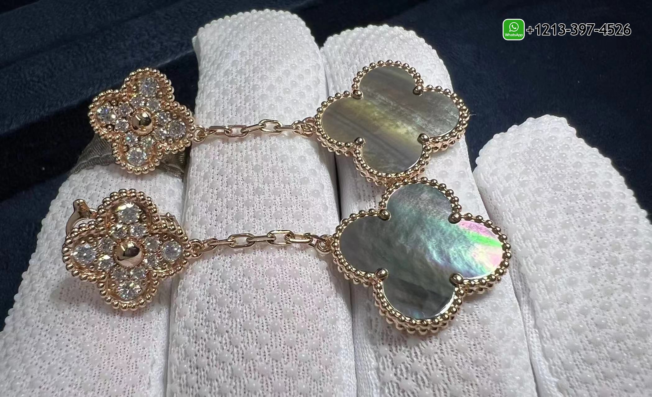 Van-Cleef-Arpels-18K-Rose-Gold-Diamond-Grey-Mother-of-Pearl-Magic-Alhambra-2-Motifs-Earrings-VCARP2R200.jpg Best Sellers Van Cleef & Arpels 18K Rose Gold Diamond Grey Mother of Pearl Magic Alhambra 2 Motifs Earrings - High Quality 18k Gold and Diamond Luxury Distinctive Collection Designer Jewelry Customized Factory Price - Image 5