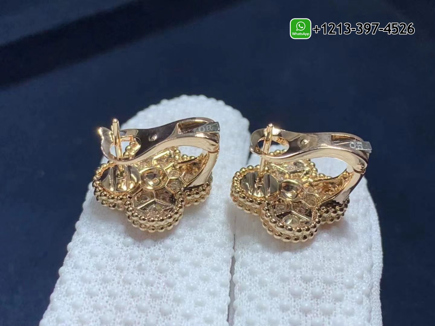Van-Cleef-Arpels-18K-Rose-Gold-Diamond-Paved-Vintage-Alhambra-Earrings-VCARP2R500-2.jpg Custom Made Best Quality 1:1 Cheap Van Cleef & Arpels 18K Rose Gold Diamond Paved Vintage Alhambra Earrings - High Quality 18k Gold and Diamond Luxury Distinctive Collection Designer Jewelry Customized Factory Price - Image 3