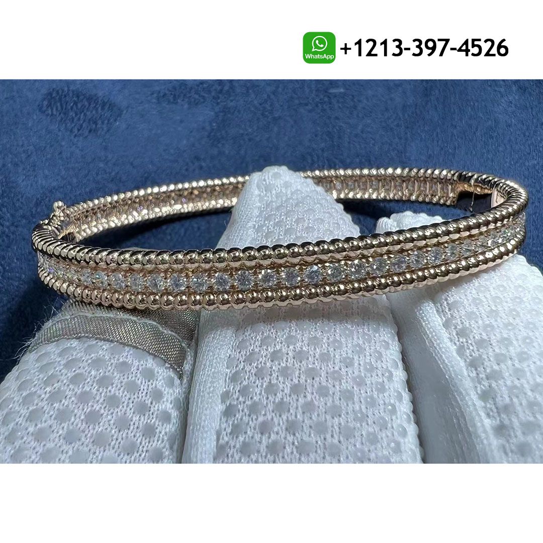 Custom Made Best Sellers Quality 1:1 Copy Van Cleef & Arpels 18K Rose Gold Diamond Perlee 1-Row Bangle Bracelet - High Quality 18k Gold and Diamond Luxury Distinctive Collection Designer Jewelry Customized Factory Price Van Cleef Arpels 18K Rose Gold Diamond Perlee 1 Row Bangle Bracelet VCARP27F00