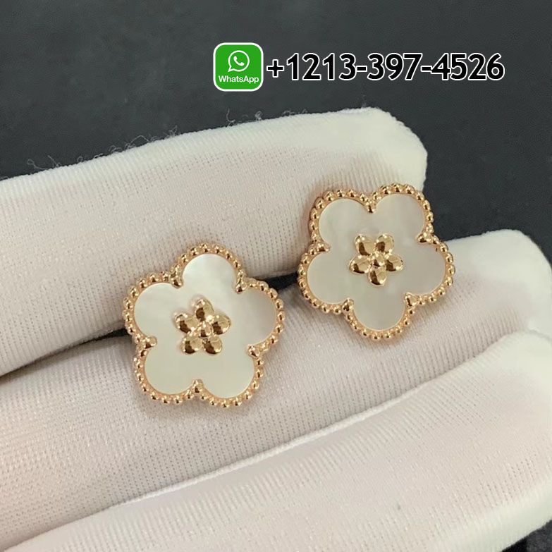 Custom Made Best Quality 1:1 Van Cleef & Arpels 18K Rose Gold Mother of Pearl Lucky Springs Plum Blossom Earrings - High Quality 18k Gold and Diamond Luxury Distinctive Collection Designer Jewelry Customized Factory Price Van Cleef Arpels 18K Rose Gold Mother Of Pearl Lucky Springs Plum Blossom Earrings VCARP7RU00