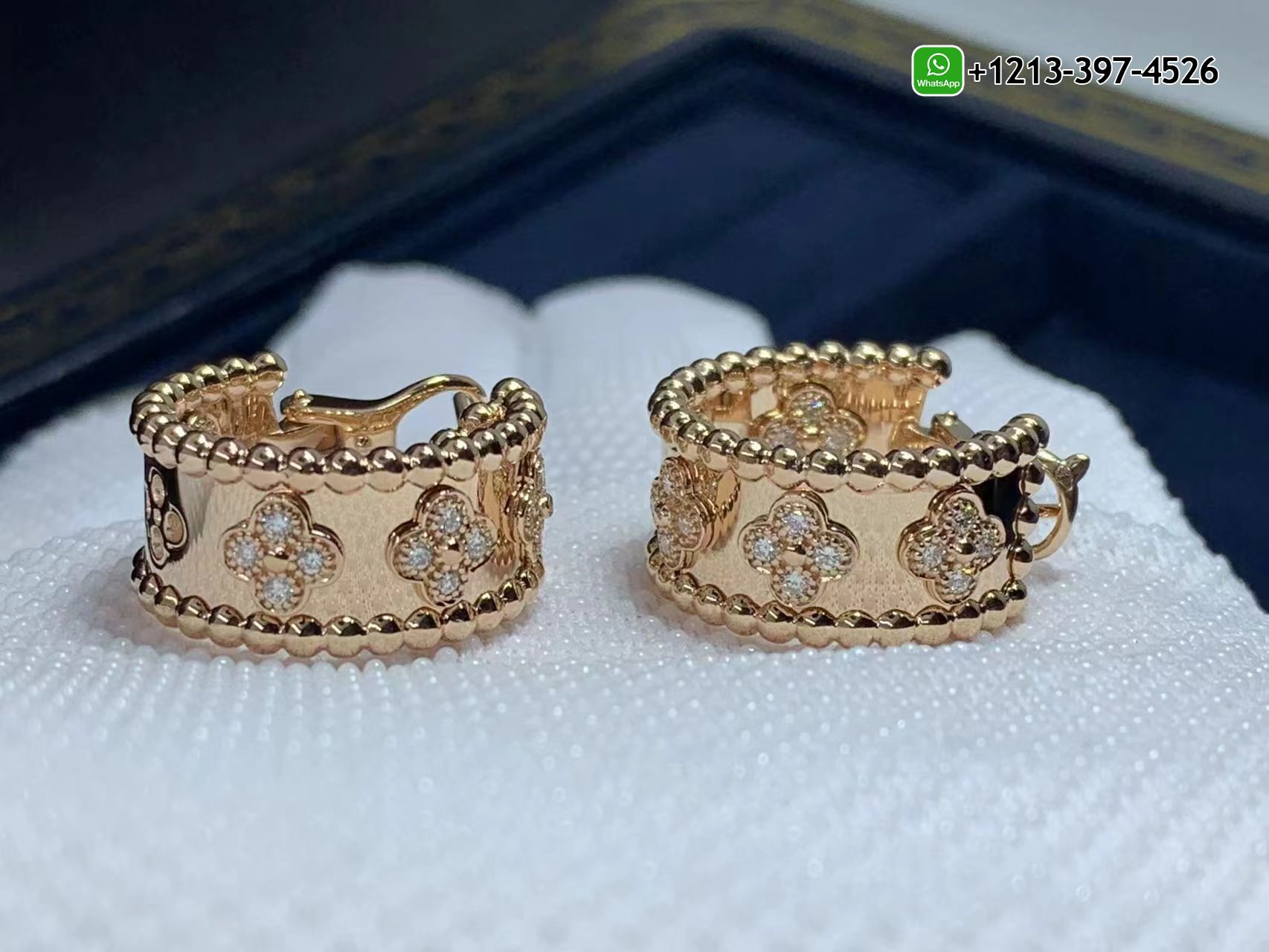 Van-Cleef-Arpels-18K-Rose-Gold-Perlee-Clovers-Diamonds-Hoop-Earrings-VCARO2MK00-4.jpg Best Sellers 1:1 Quality Cheap Van Cleef & Arpels 18K Rose Gold Perlée Clovers Diamonds Hoop Earrings - High Quality 18k Gold and Diamond Luxury Distinctive Collection Designer Jewelry Customized Factory Price - Image 5