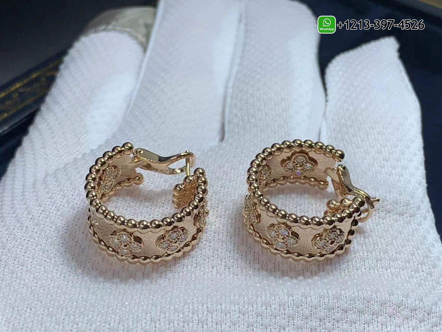 Van-Cleef-Arpels-18K-Rose-Gold-Perlee-Clovers-Diamonds-Hoop-Earrings-VCARO2MK00-5.jpg Best Sellers 1:1 Quality Cheap Van Cleef & Arpels 18K Rose Gold Perlée Clovers Diamonds Hoop Earrings - High Quality 18k Gold and Diamond Luxury Distinctive Collection Designer Jewelry Customized Factory Price - Image 6