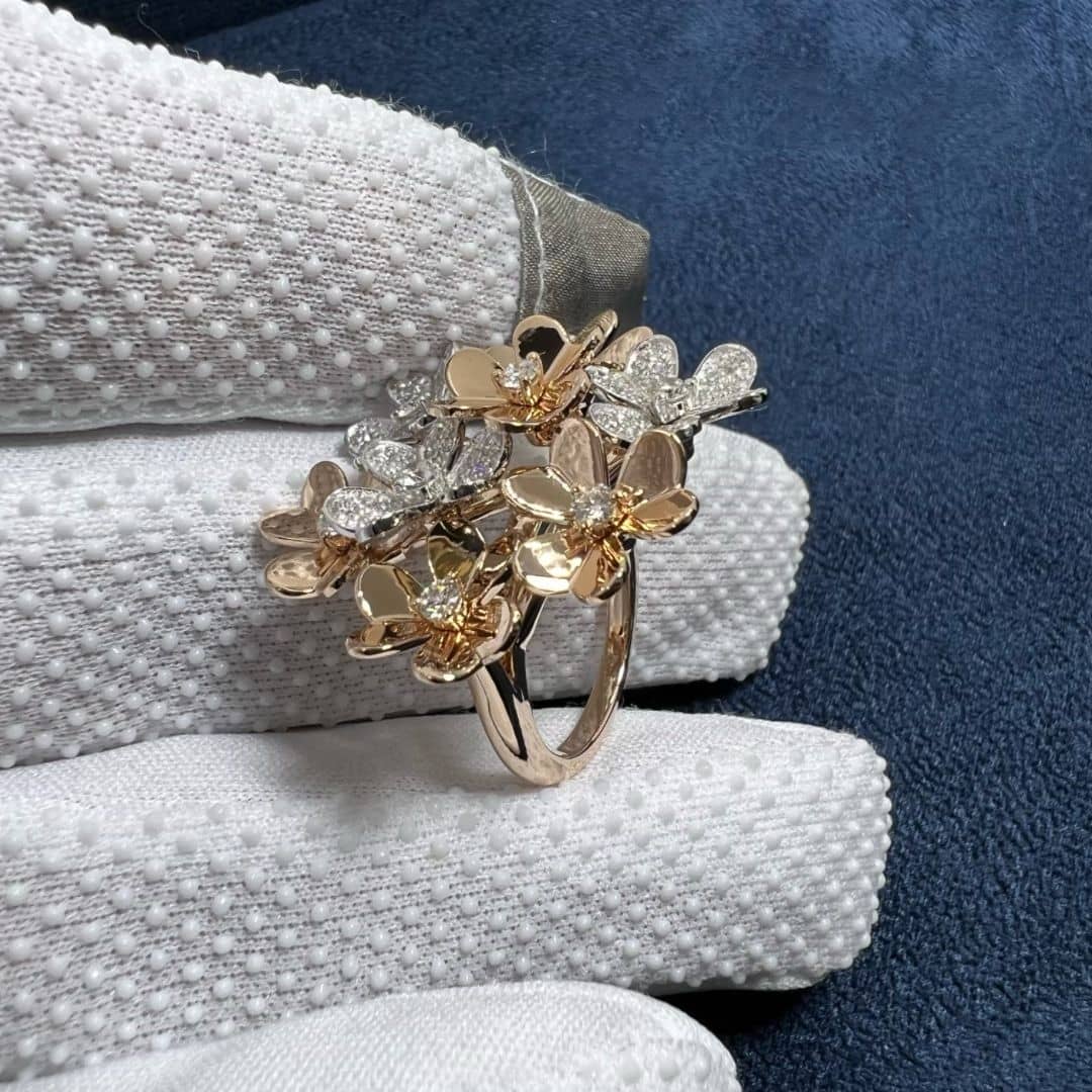 van cleef arpels 18k rose gold rhodium plated 18k white gold diamond frivole 8 flowers ring vcarpfiq00 2