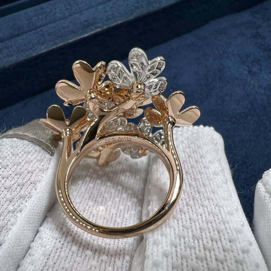 van cleef arpels 18k rose gold rhodium plated 18k white gold diamond frivole 8 flowers ring vcarpfiq00 4