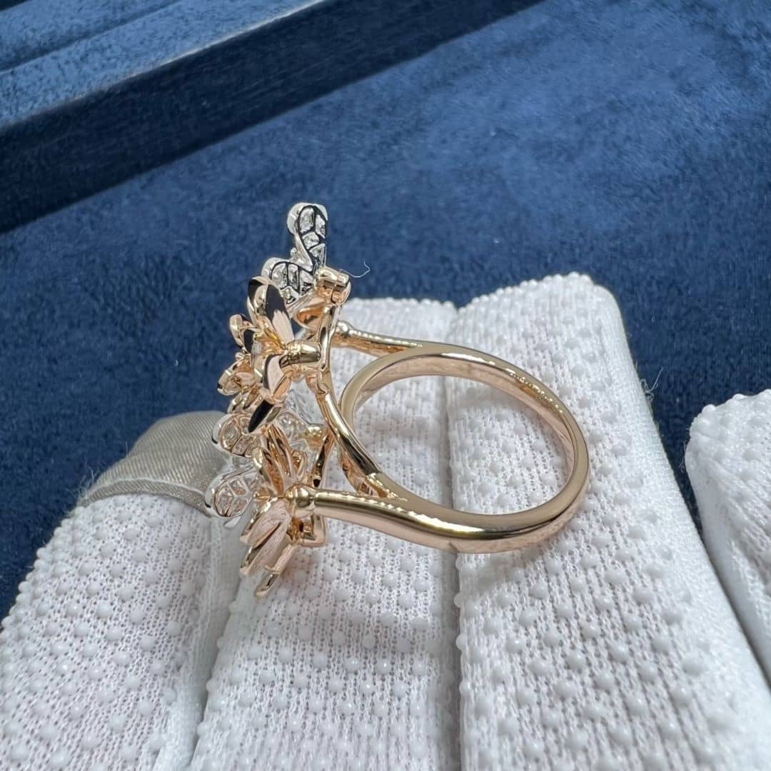 van cleef arpels 18k rose gold rhodium plated 18k white gold diamond frivole 8 flowers ring vcarpfiq00 5