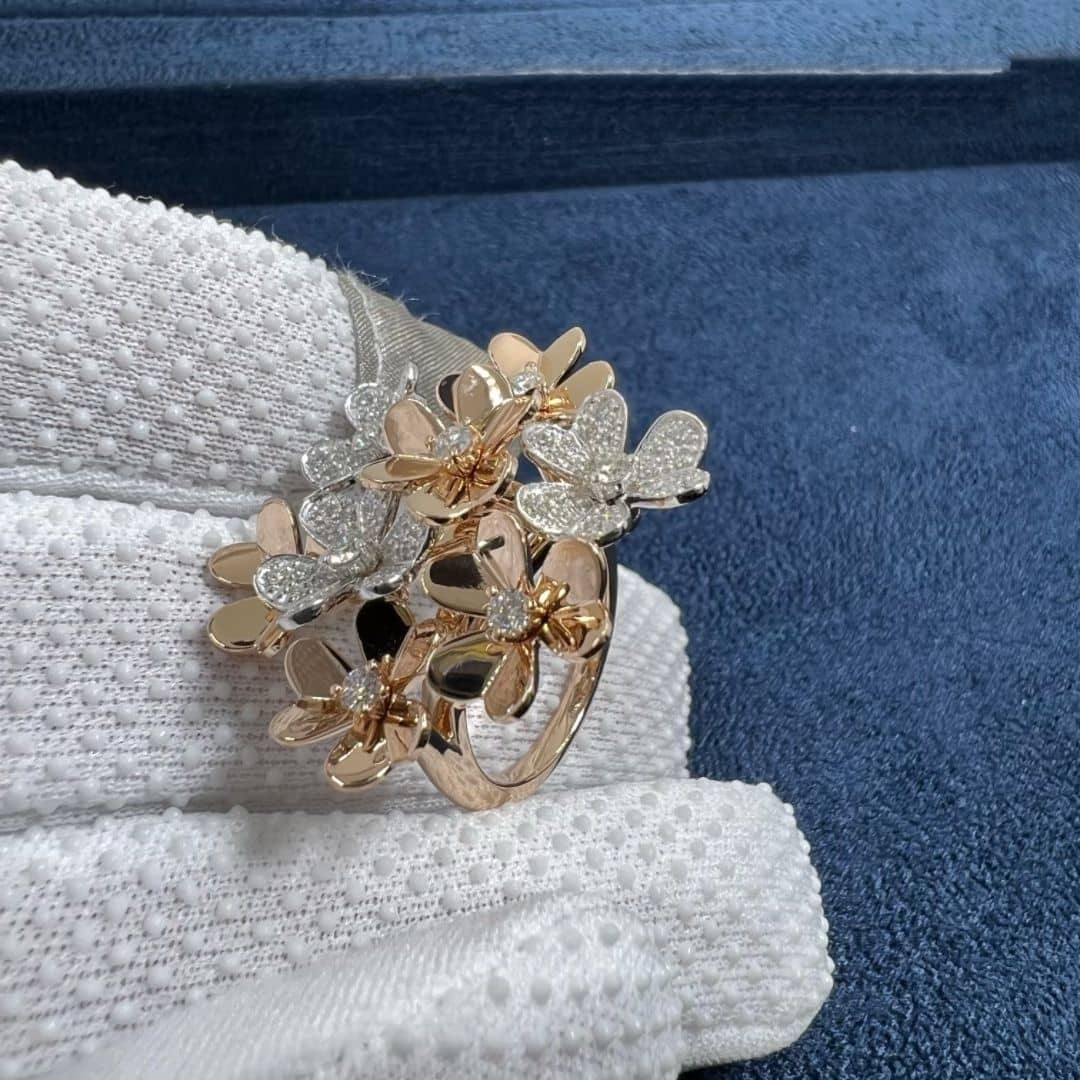 van cleef arpels 18k rose gold rhodium plated 18k white gold diamond frivole 8 flowers ring vcarpfiq00