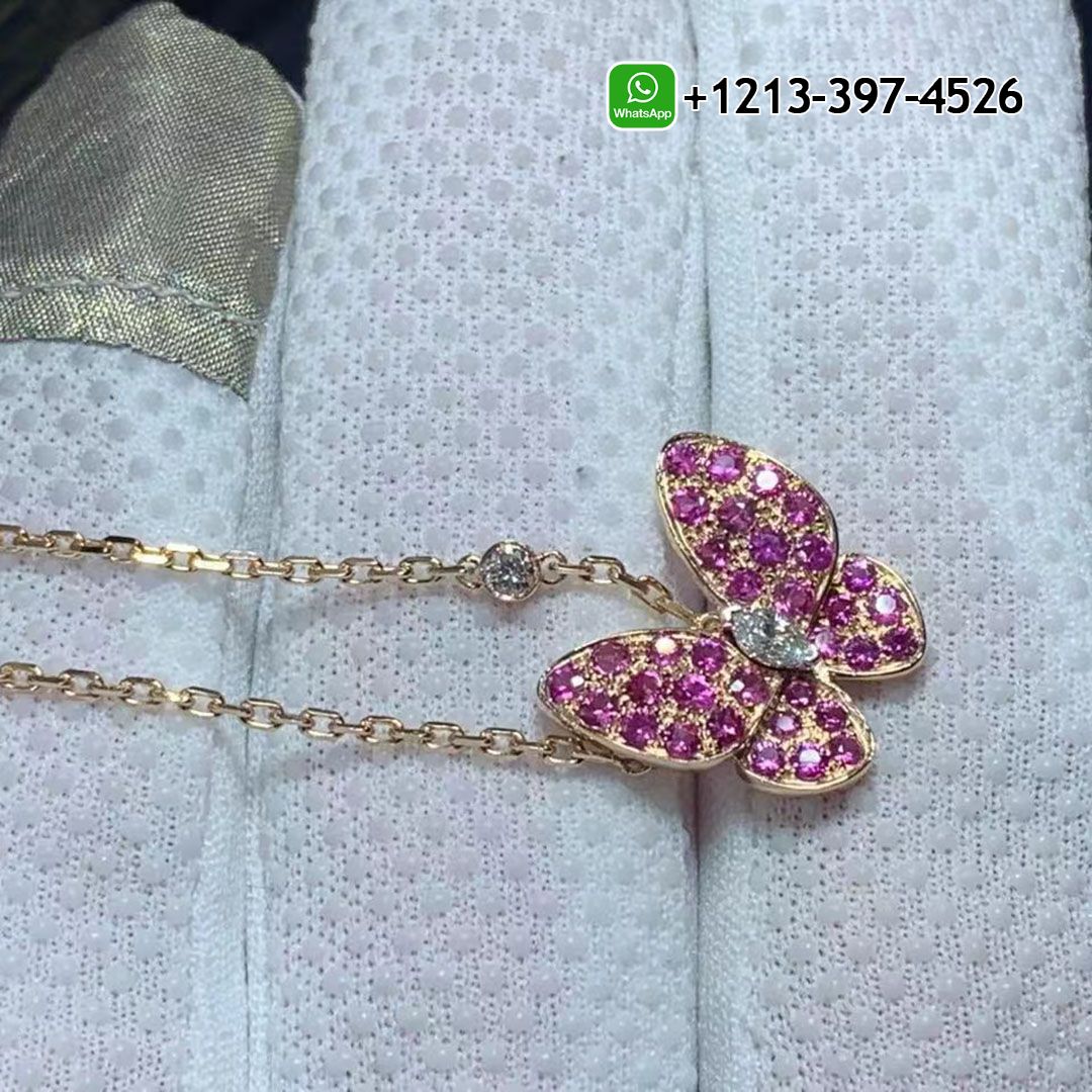 Best Sellers 1:1 Quality Cheap Van Cleef & Arpels 18K Rose Gold Two Butterfly Diamond Pink Sapphire and Tsavorite Pendant Necklace - High Quality 18k Gold and Diamond Luxury Distinctive Collection Designer Jewelry Customized Factory Price Van Cleef Arpels 18K Rose Gold Two Butterfly Diamond Pink Sapphire And Tsavorite Pendant Necklace VCARO3M200