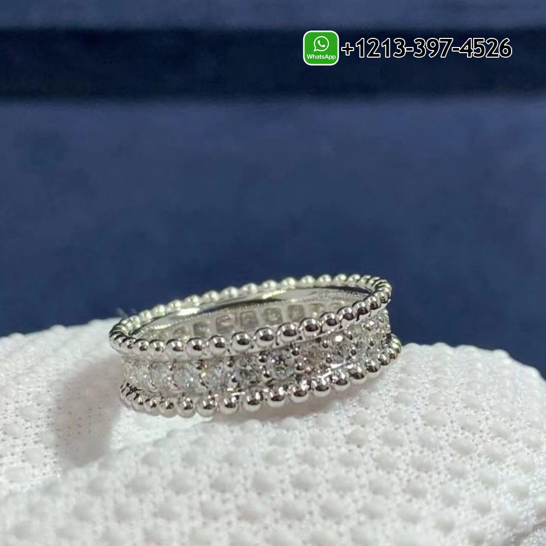 Best Sellers 1:1 Quality Cheap Custom Made Van Cleef & Arpels 18K White Gold 1 Row Perlée Diamonds Ring - High Quality 18k Gold and Diamond Luxury Distinctive Collection Designer Jewelry Customized Factory Price
