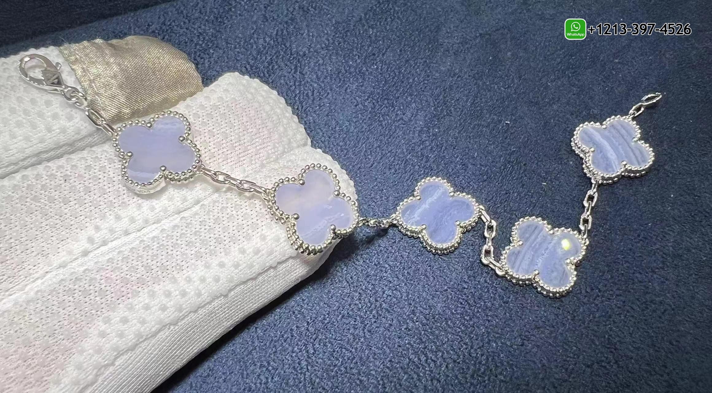Van-Cleef-Arpels-18K-White-Gold-5-Motifs-Chalcedony-Vintage-Alhambra-Bracelet-VCARD34700-2.jpg Custom Made 1:1 Quality Van Cleef & Arpels 18K White Gold 5 Motifs Chalcedony Vintage Alhambra Bracelet - High Quality 18k Gold and Diamond Luxury Distinctive Collection Designer Jewelry Customized Factory Price - Image 4