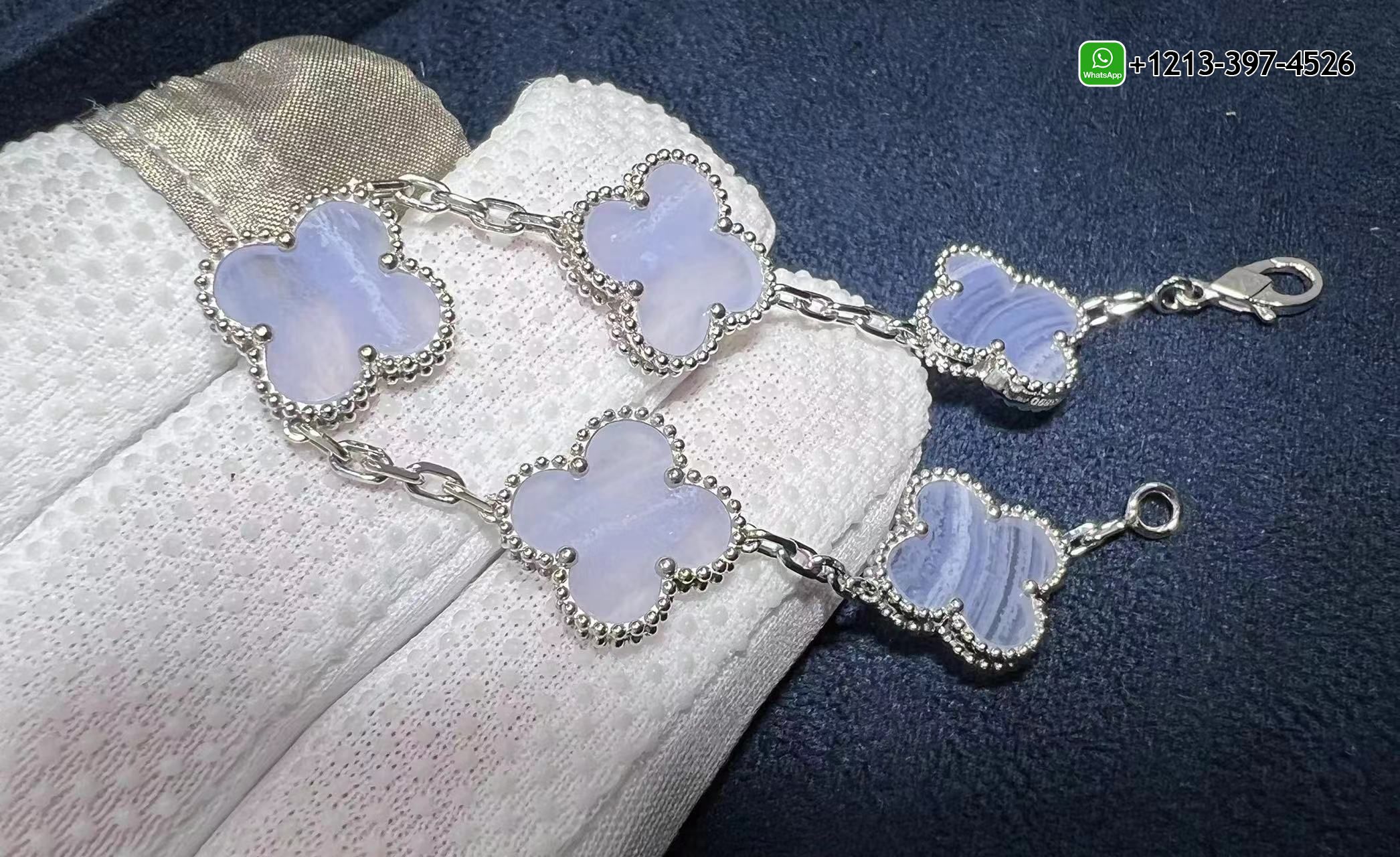 Van-Cleef-Arpels-18K-White-Gold-5-Motifs-Chalcedony-Vintage-Alhambra-Bracelet-VCARD34700-3.jpg Custom Made 1:1 Quality Van Cleef & Arpels 18K White Gold 5 Motifs Chalcedony Vintage Alhambra Bracelet - High Quality 18k Gold and Diamond Luxury Distinctive Collection Designer Jewelry Customized Factory Price - Image 5