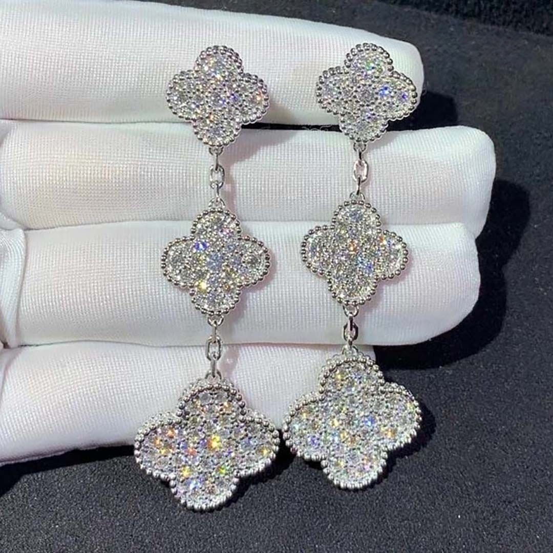 van cleef arpels 18k white gold full diamond 3 motifs magic alhambra earrings vcarn9mr00