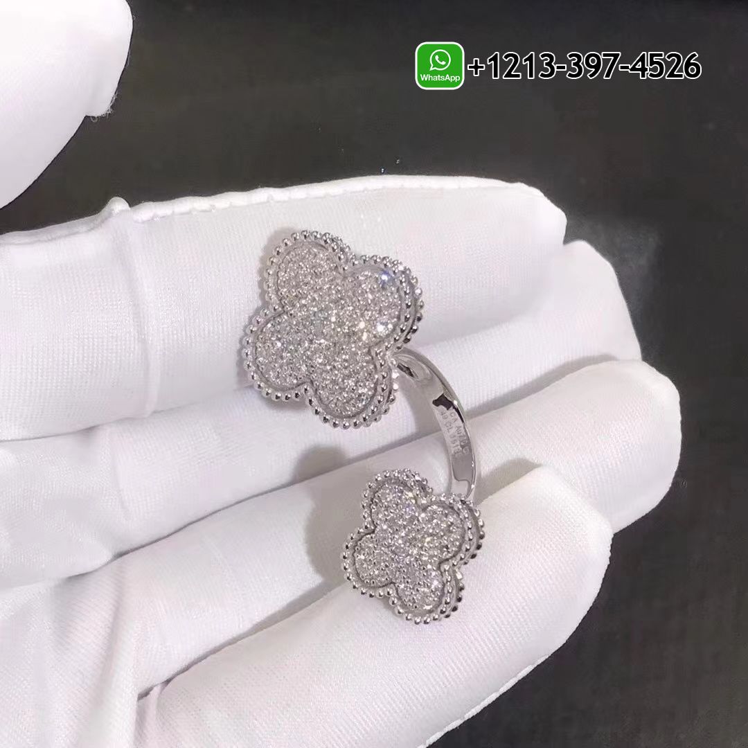 Van-Cleef-Arpels-18K-White-Gold-Full-Pave-Diamond-Magic-Alhambra-Between-the-Finger-Ring-VCARN9WT00-3.jpg Custom Made Best Quality 1:1 Van Cleef & Arpels 18K White Gold Full Pave Diamond Magic Alhambra Between the Finger Ring - High Quality 18k Gold and Diamond Luxury Distinctive Collection Designer Jewelry Customized Factory Price - Image 4