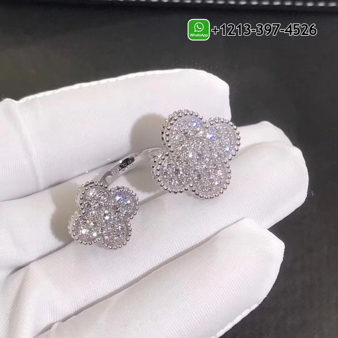 Van-Cleef-Arpels-18K-White-Gold-Full-Pave-Diamond-Magic-Alhambra-Between-the-Finger-Ring-VCARN9WT00-4.jpg Custom Made Best Quality 1:1 Van Cleef & Arpels 18K White Gold Full Pave Diamond Magic Alhambra Between the Finger Ring - High Quality 18k Gold and Diamond Luxury Distinctive Collection Designer Jewelry Customized Factory Price - Image 5