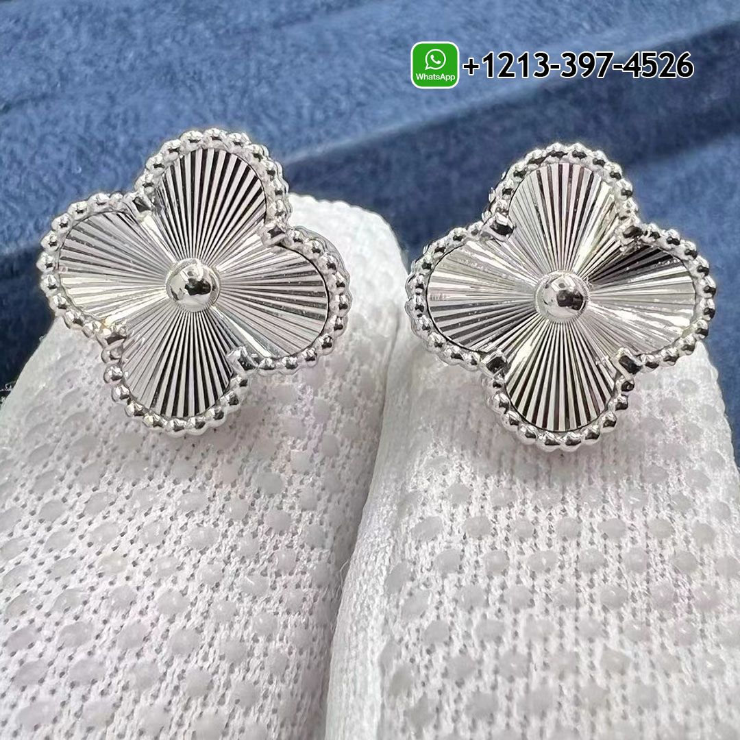 Best Sellers 1:1 Quality Cheap Custom Made Van Cleef & Arpels 18K White Gold Guilloche Vintage Alhambra Earrings - High Quality 18k Gold and Diamond Luxury Distinctive Collection Designer Jewelry Customized Factory Price
