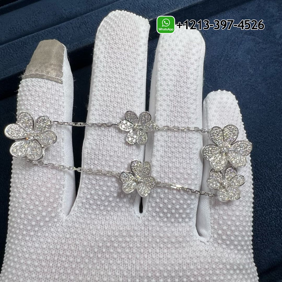 Custom Made Best Sellers Quality 1:1 Van Cleef & Arpels 18K White Gold Pave Diamond Frivole 5 Flowers Bracelet - High Quality 18k Gold and Diamond Luxury Distinctive Collection Designer Jewelry Customized Factory Price Van Cleef Arpels 18K White Gold Pave Diamond Frivole 5 Flowers Bracelet VCARP6L700 13