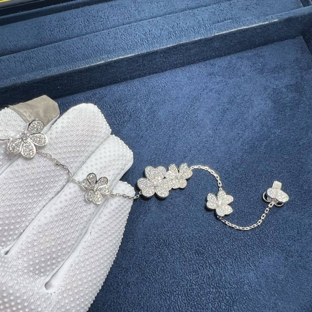 van cleef arpels 18k white gold pave diamond frivole 5 flowers bracelet vcarp6l700 6
