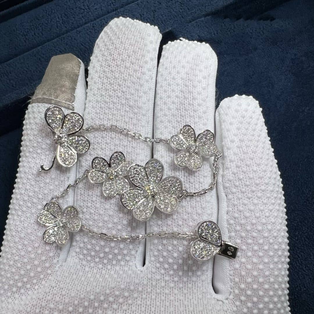 van cleef arpels 18k white gold pave diamond frivole 5 flowers bracelet vcarp6l700 7