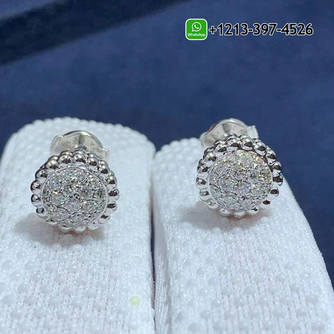 Van Cleef Arpels 18K White Gold Perlee Diamond Earrings VCARO9PF00