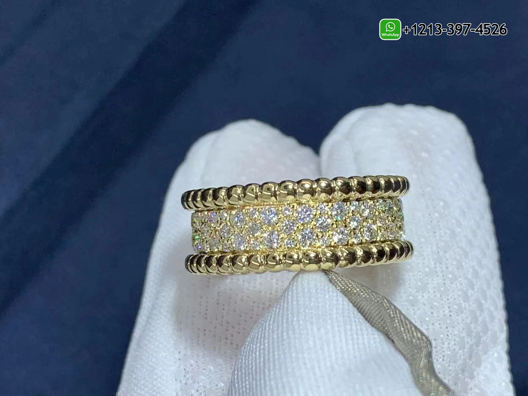 Van-Cleef-Arpels-18K-Yellow-Gold-3-Rows-Perlee-Diamonds-Ring-VCARO3Y900-1.jpg Custom Made Best Quality 1:1 Copy Van Cleef & Arpels 18K Yellow Gold 3 Rows Perlée Diamonds Ring - High Quality 18k Gold and Diamond Luxury Distinctive Collection Designer Jewelry Customized Factory Price - Image 2