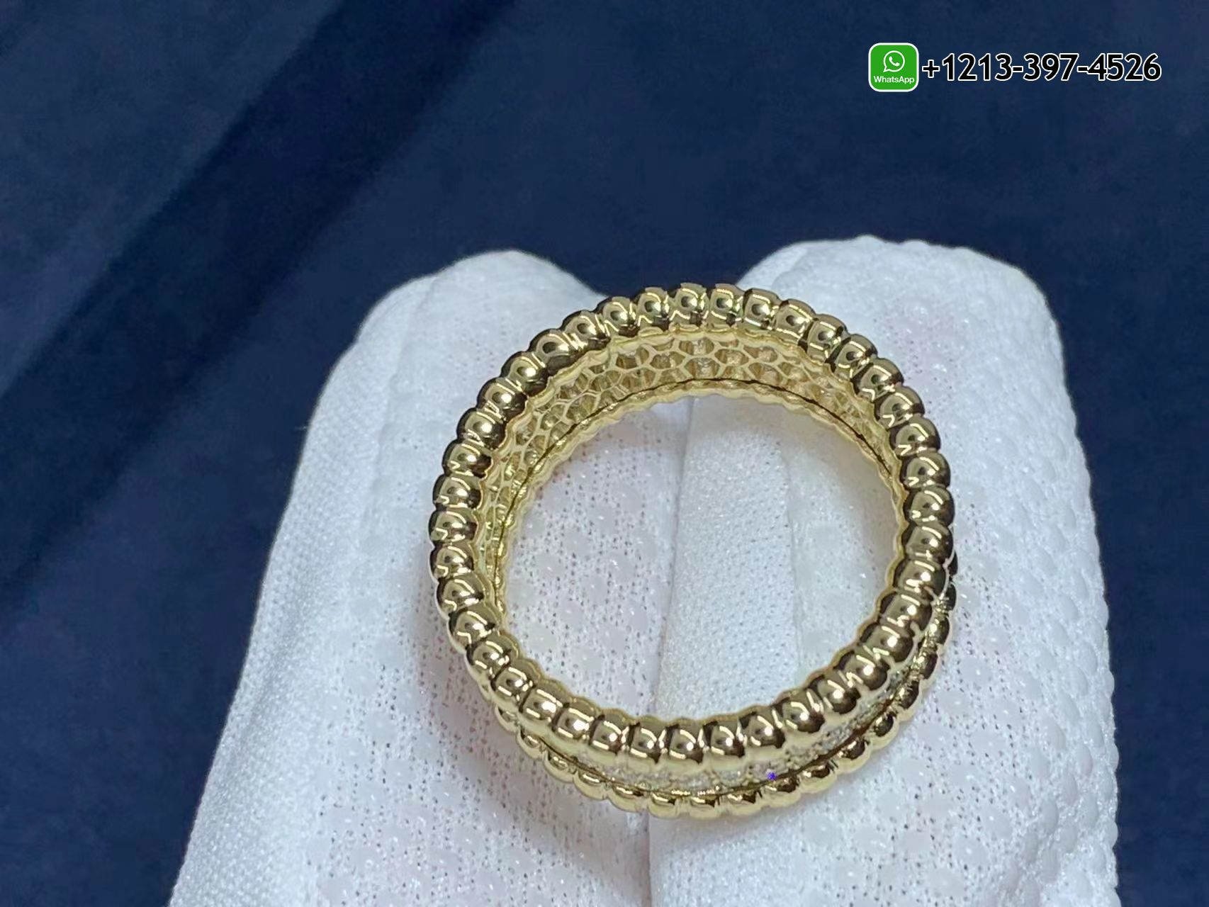 Van-Cleef-Arpels-18K-Yellow-Gold-3-Rows-Perlee-Diamonds-Ring-VCARO3Y900-2.jpg Custom Made Best Quality 1:1 Copy Van Cleef & Arpels 18K Yellow Gold 3 Rows Perlée Diamonds Ring - High Quality 18k Gold and Diamond Luxury Distinctive Collection Designer Jewelry Customized Factory Price - Image 3