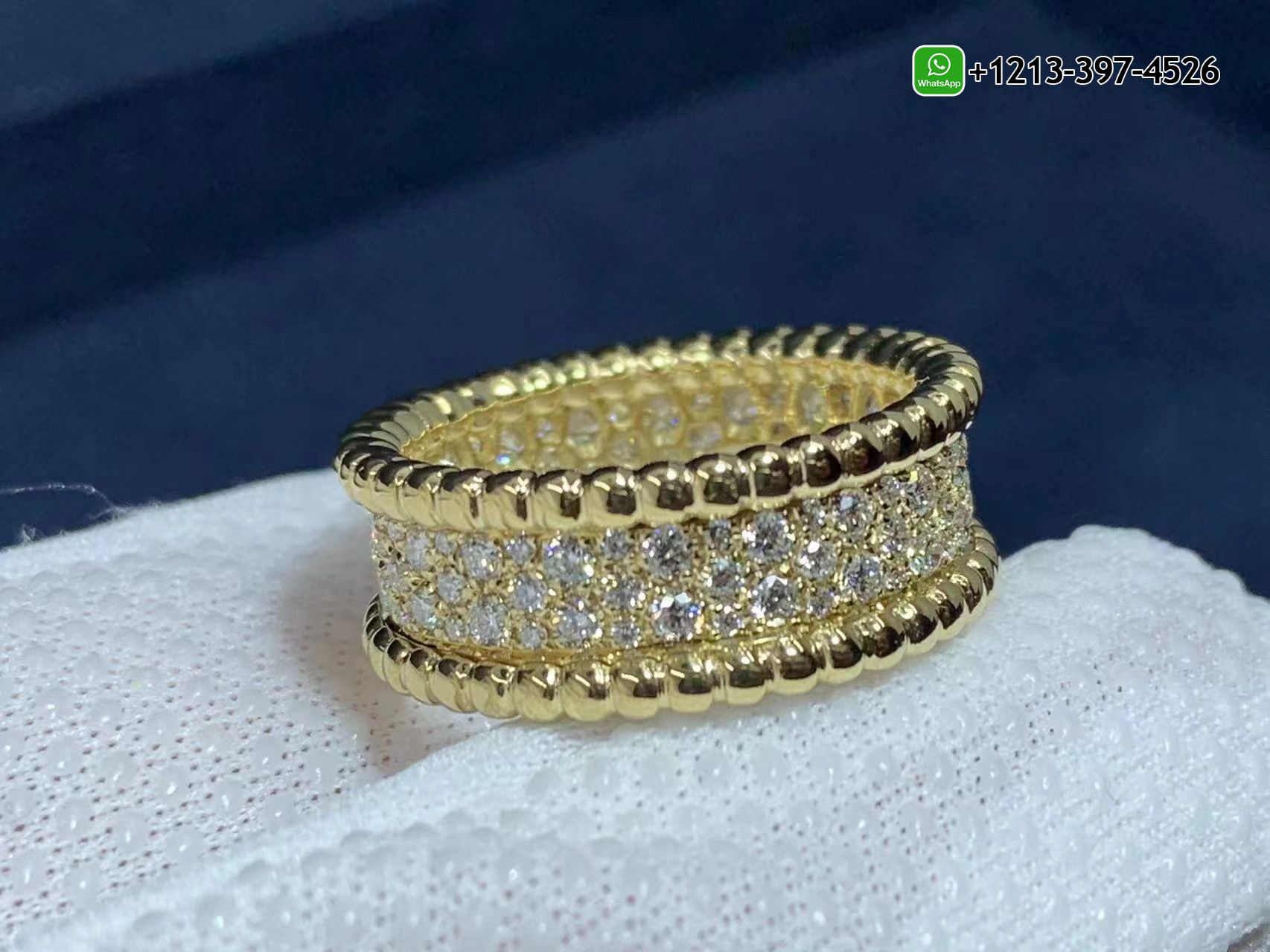 Van-Cleef-Arpels-18K-Yellow-Gold-3-Rows-Perlee-Diamonds-Ring-VCARO3Y900-5.jpg Custom Made Best Quality 1:1 Copy Van Cleef & Arpels 18K Yellow Gold 3 Rows Perlée Diamonds Ring - High Quality 18k Gold and Diamond Luxury Distinctive Collection Designer Jewelry Customized Factory Price - Image 6
