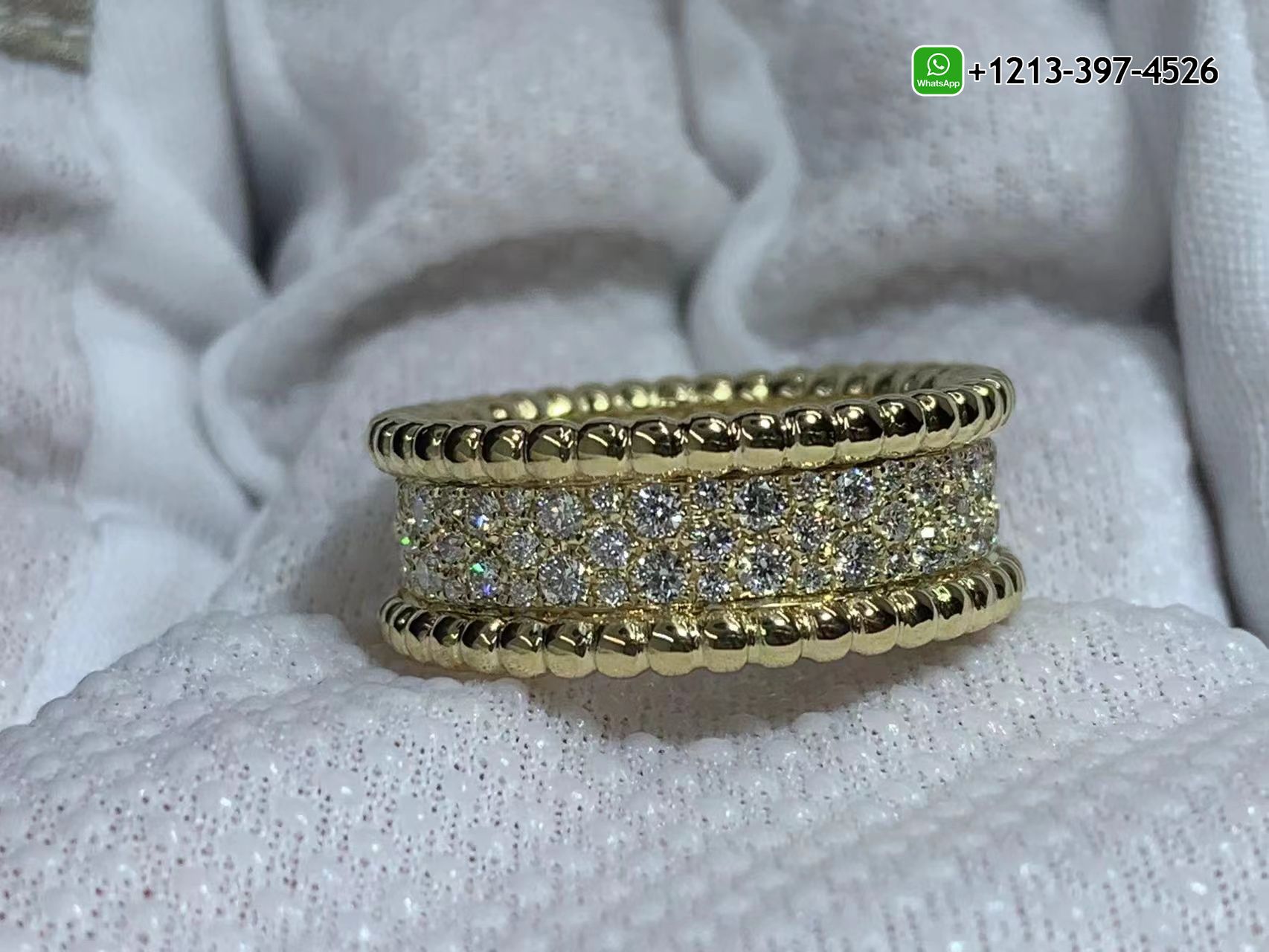 Van-Cleef-Arpels-18K-Yellow-Gold-3-Rows-Perlee-Diamonds-Ring-VCARO3Y900-6.jpg Custom Made Best Quality 1:1 Copy Van Cleef & Arpels 18K Yellow Gold 3 Rows Perlée Diamonds Ring - High Quality 18k Gold and Diamond Luxury Distinctive Collection Designer Jewelry Customized Factory Price - Image 7