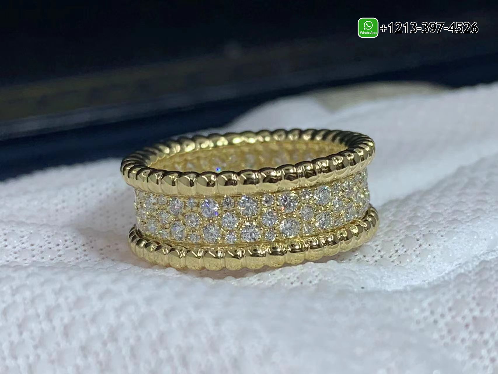 Van-Cleef-Arpels-18K-Yellow-Gold-3-Rows-Perlee-Diamonds-Ring-VCARO3Y900-7.jpg Custom Made Best Quality 1:1 Copy Van Cleef & Arpels 18K Yellow Gold 3 Rows Perlée Diamonds Ring - High Quality 18k Gold and Diamond Luxury Distinctive Collection Designer Jewelry Customized Factory Price - Image 8