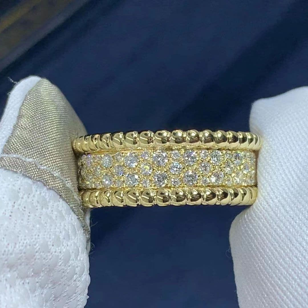 van cleef arpels 18k yellow gold 3 rows perlee diamonds ring vcaro3y900