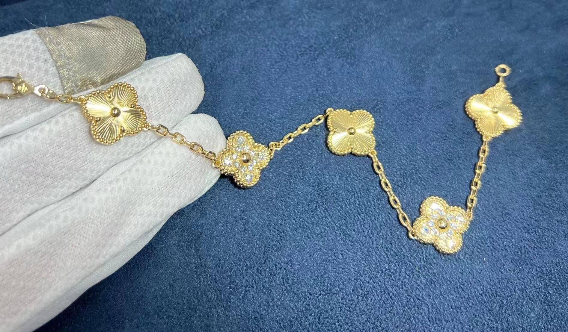 van cleef arpels 18k yellow gold diamond 5 motifs guilloche vintage alhambra bracelet vcarp4kn00 2