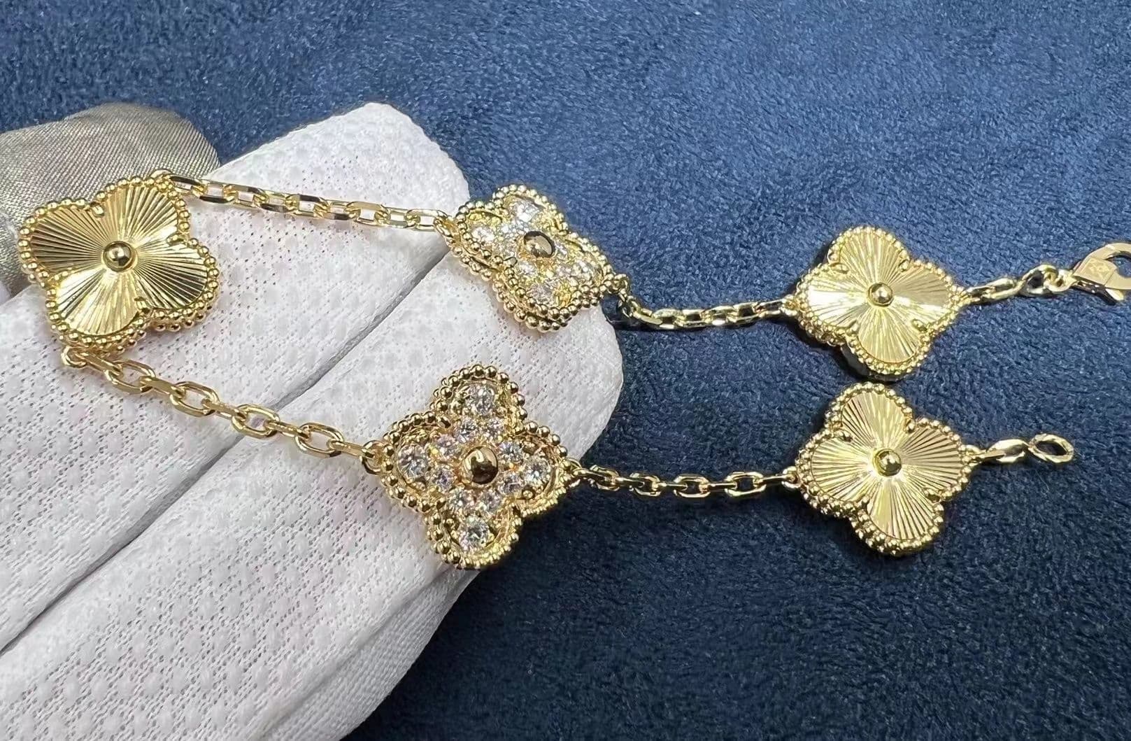 van cleef arpels 18k yellow gold diamond 5 motifs guilloche vintage alhambra bracelet vcarp4kn00 4