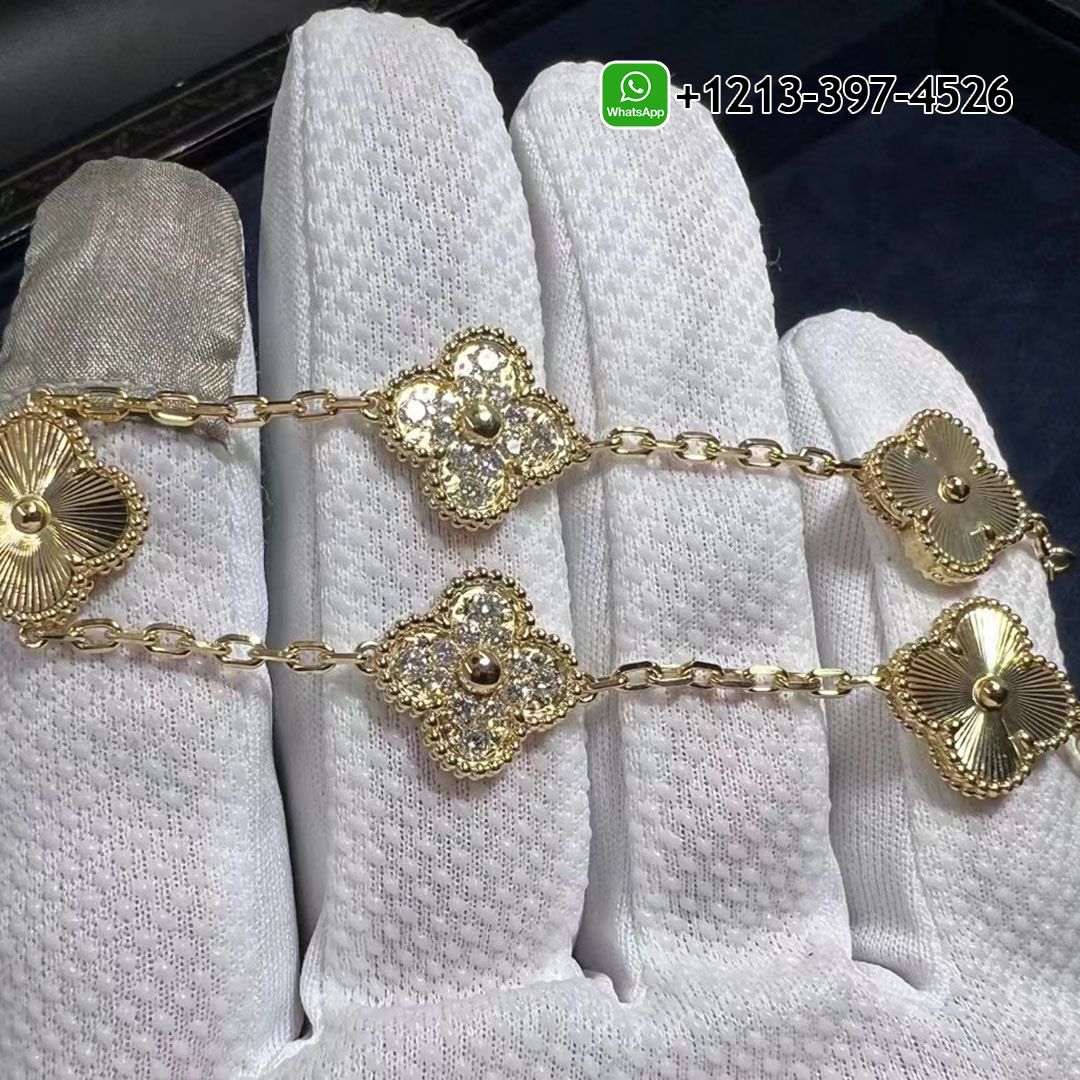 Van Cleef Arpels 18K Yellow Gold Diamond 5 Motifs Guilloche Vintage Alhambra Bracelet VCARP4KN00 5