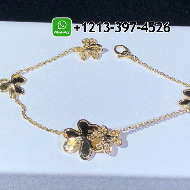 Van-Cleef-Arpels-18K-Yellow-Gold-Diamond-Frivole-5-Flowers-Bracelet-VCARP3W400-1.jpg 100% same as original Van Cleef & Arpels - High Quality 18k Gold and Diamond Luxury Distinctive Collection Designer Jewelry Customized Factory Price - Image 2