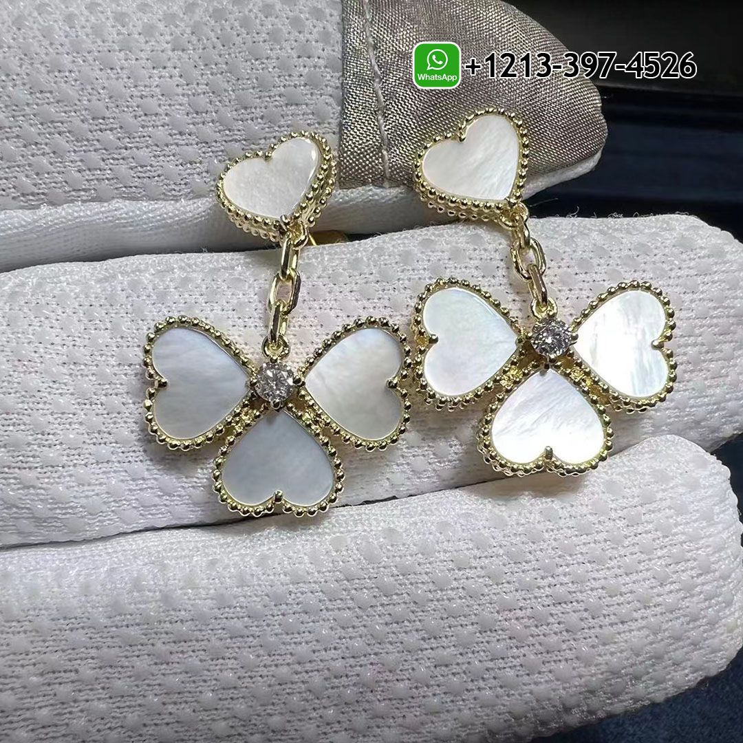 Quality 1:1 Copy Van Cleef & Arpels 18K Yellow Gold Diamond Mother of Pearl Sweet Alhambra Effeuillage Heart Earrings - High Quality 18k Gold and Diamond Luxury Distinctive Collection Designer Jewelry Customized Factory Price