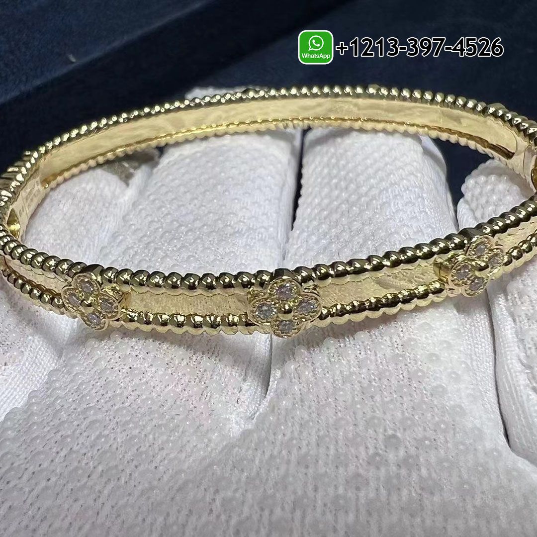 Best Sellers 1:1 Quality Cheap Custom Made Van Cleef & Arpels 18K Yellow Gold Diamond Perlee Sweet Clovers Bracelet - High Quality 18k Gold and Diamond Luxury Distinctive Collection Designer Jewelry Customized Factory Price