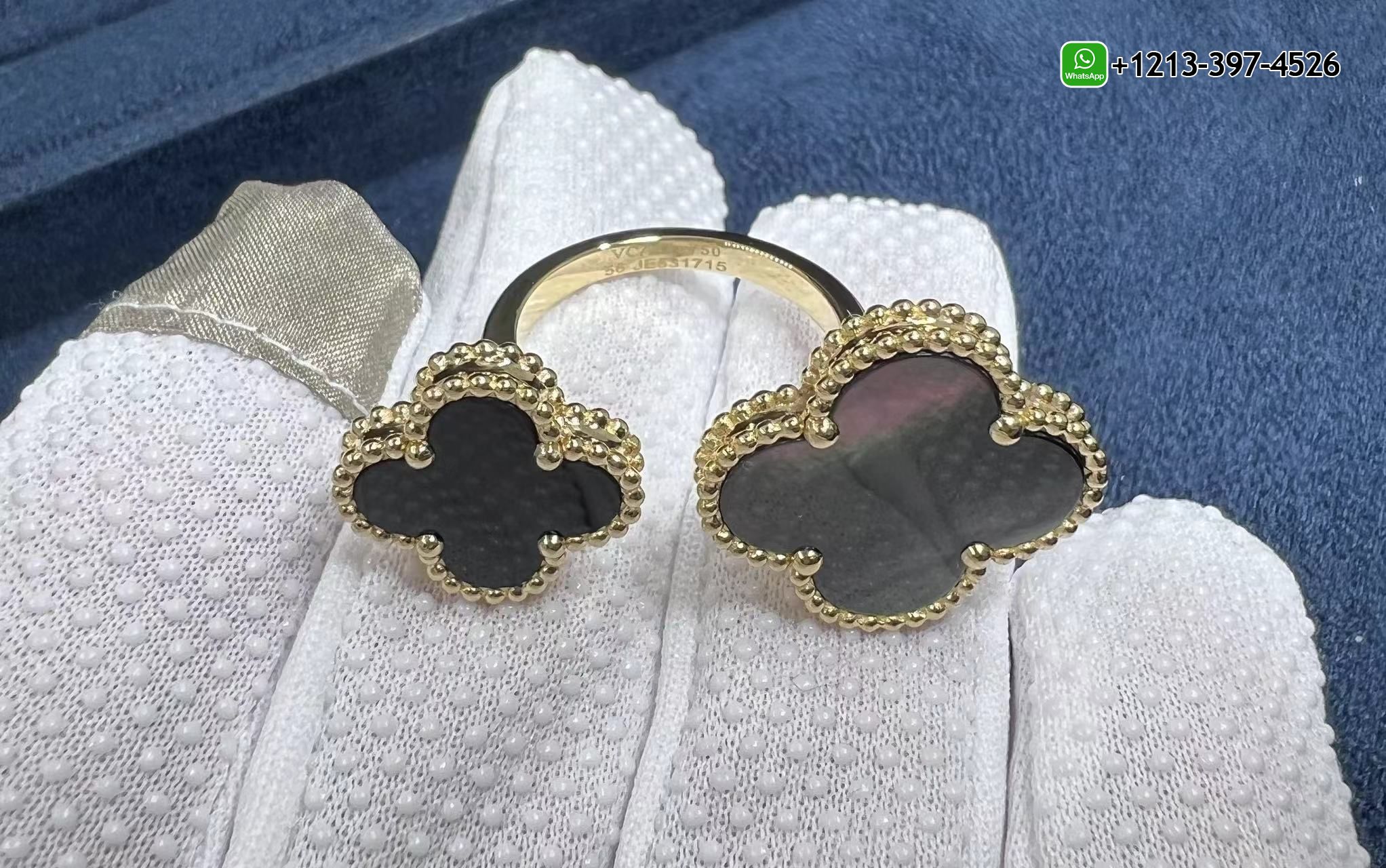 Van-Cleef-Arpels-18K-Yellow-Gold-Grey-Mother-of-Pearl-Onyx-Magic-Alhambra-Between-the-Finger-Ring-VCARN05700-1.jpg Custom Made 1:1 High Quality Cheap Van Cleef & Arpels VCA 18K Yellow Gold Grey Mother of Pearl Onyx Magic Alhambra Between the Finger Ring - High Quality 18k Gold and Diamond Luxury Distinctive Collection Designer Jewelry Customized Factory Price - Image 2