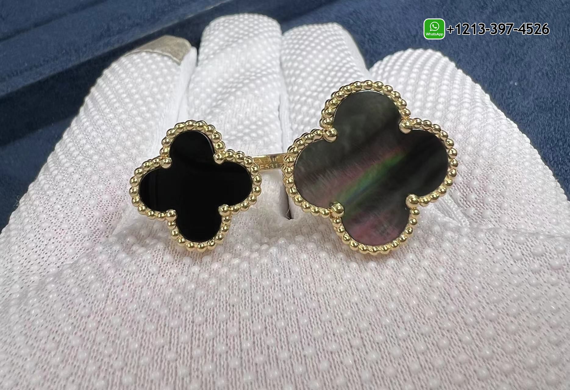 Van-Cleef-Arpels-18K-Yellow-Gold-Grey-Mother-of-Pearl-Onyx-Magic-Alhambra-Between-the-Finger-Ring-VCARN05700-6.jpg Custom Made 1:1 High Quality Cheap Van Cleef & Arpels VCA 18K Yellow Gold Grey Mother of Pearl Onyx Magic Alhambra Between the Finger Ring - High Quality 18k Gold and Diamond Luxury Distinctive Collection Designer Jewelry Customized Factory Price - Image 7