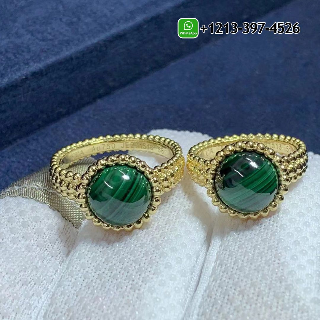Van Cleef Arpels 18K Yellow Gold Malachite Perlee Couleurs Ring VCARPJMU00
