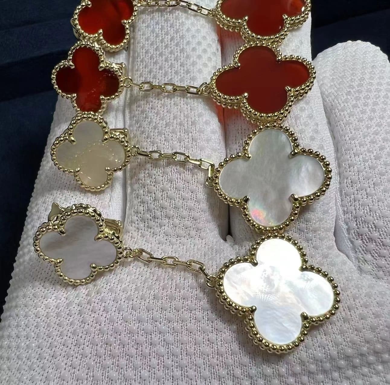 van cleef arpels 18k yellow gold mother of pearl 2 motifs magic alhambra earrings vcard78800 2