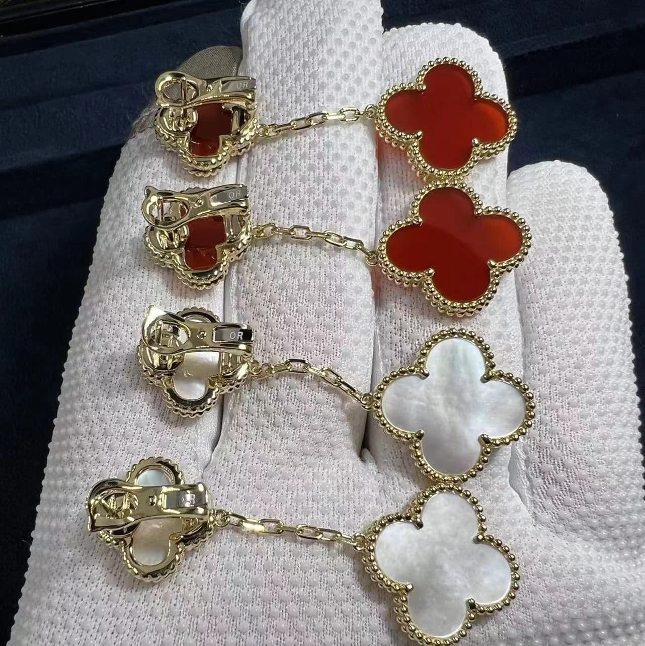 van cleef arpels 18k yellow gold mother of pearl 2 motifs magic alhambra earrings vcard78800 3