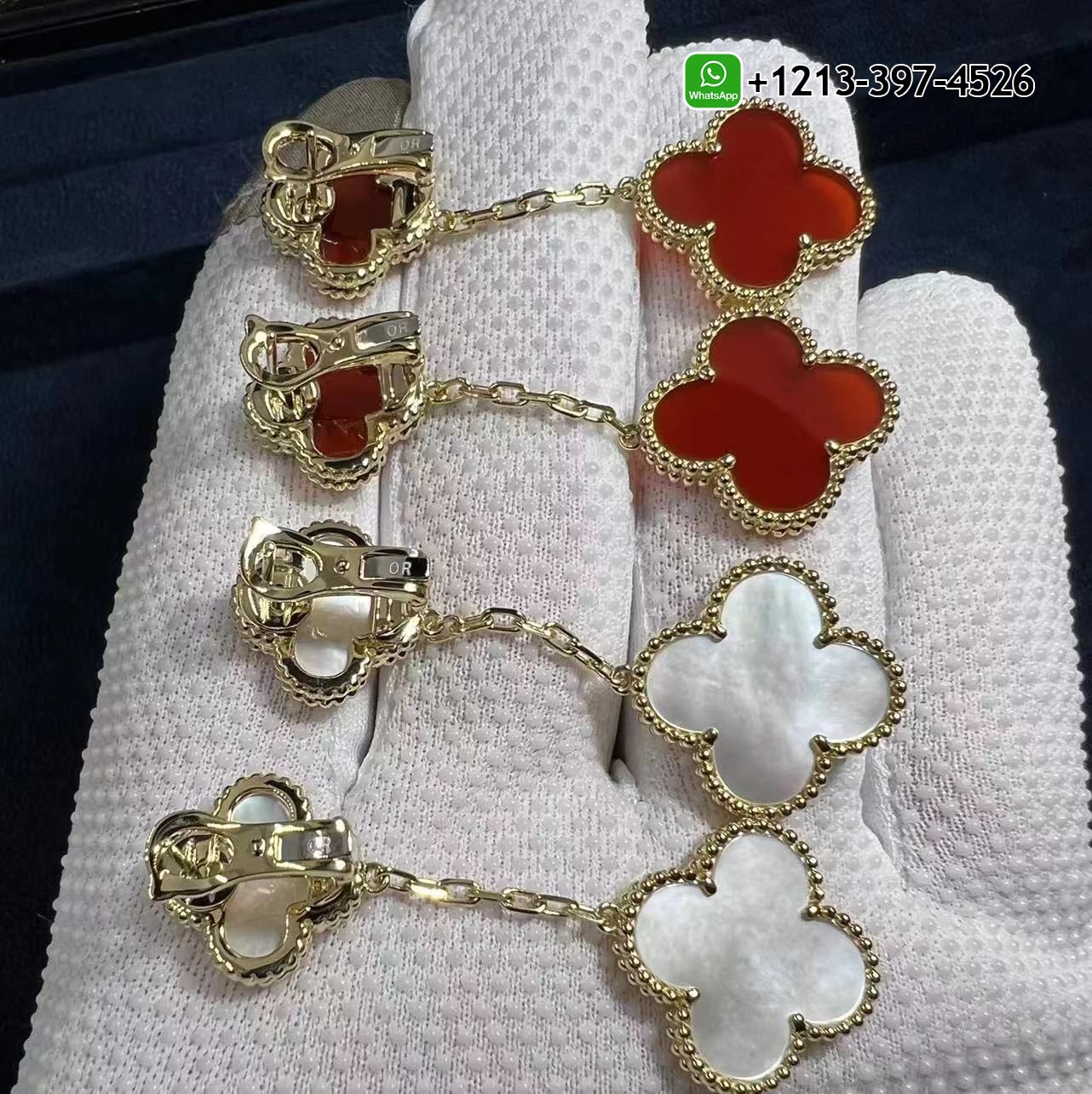 Van-Cleef-Arpels-18K-Yellow-Gold-Mother-of-Pearl-2-Motifs-Magic-Alhambra-Earrings-VCARD78800-3.jpg Custom Made Best Sellers Quality 1:1 Van Cleef & Arpels 18K Yellow Gold Mother of Pearl 2 Motifs Magic Alhambra Earrings - High Quality 18k Gold and Diamond Luxury Distinctive Collection Designer Jewelry Customized Factory Price - Image 3